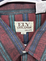 New Men’s ELY Cattleman Red Multicolor Stripe Long Sleeve Pearl Snap XL Q-96