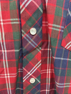 New Men’s ELY Plains Red Blue Plaid Long Sleeve Pearl Snap 16.5 Large V-96