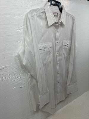 I’m New Men’s H Bar C White Stripe Long Sleeve Pearl Snap 16.5 X 34 Large CC-26