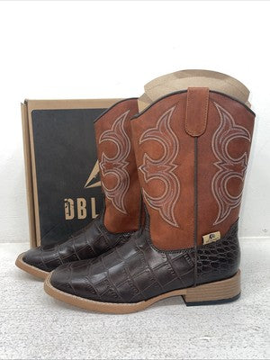 New Youth Brown DBL Barrel Cowboy Boots. 4475202 5.5 5 1/2. 24-143