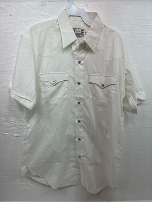 New Men’s H Bar C White Simple Short Sleeve Pearl Snap 16 Large Q-26