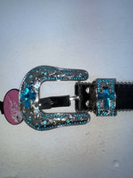 New Black Genuine Leather Blazin Roxx Blue Bling Cross XL Belt #N3520401 Z-78