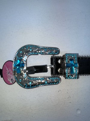 New Black Genuine Leather Blazin Roxx Blue Bling Cross XL Belt #N3520401 Z-78