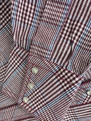 New Men’s Champion Western Burgundy Plaid Long Sleeve Pearl Snap XL M-100