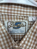 New Men’s Circle A Brown Checkered Long Sleeve Pearl Snap Large AA-55