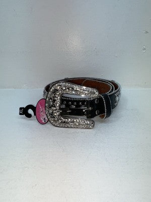 New Black Genuine Leather Blazin Roxx Silver Bling Cross XL Belt #N3510401 Z-66