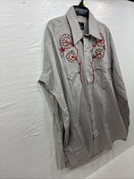 New Men’s Champion Western Gray Embroidered Long Sleeve Pearl Snap Large Q-55