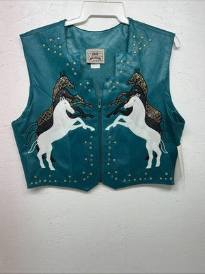 New Women’s Turquoise 1849 Authentic Ranchwear Horse Vest XL #3729 WW-32