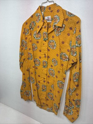 New Women’s Tem Tex Orange Floral Long Sleeve Pearl Snap Size 38 KK-2