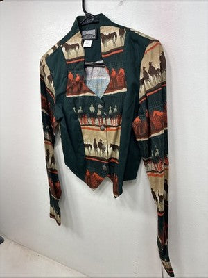 New Women’s Roughrider Western Design Long Sleeve Button Up Crop Small YY-52