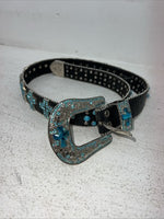 New Black Genuine Leather Blazin Roxx Blue Cross Bling M Belt #N3520401 Z-2