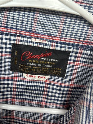 New Men’s Champion Western MultiColor Plaid Long Sleeve Pearl Snap Medium M-32