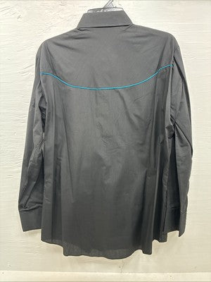 New Men’s ELY Diamond Black Western Design Long Sleeve Pearl Snap Large AA-17