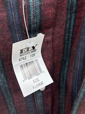 New Men’s ELY Cattleman Red Multicolor Stripe Long Sleeve Pearl Snap XL Q-96