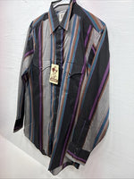 New Men’s ELY Cattleman Multicolor Stripe Long Sleeve Pearl Snap Medium Q-95