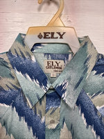 New Men’s ELY Cattleman Blue Green design Long Sleeve Pearl Snap 17 X 34 XL T-37