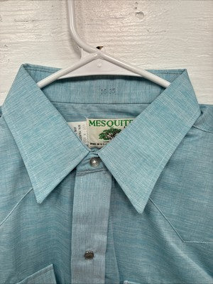 New Men’s Mesquite Blue Long Sleeve Pearl Snap 16 X 35 Large CC-61