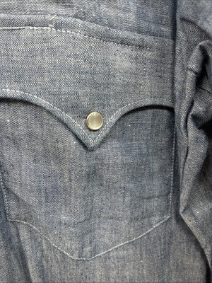 New Men’s Champion Western Jean Design Blue Long Sleeve Pearl Snap Large Q-88