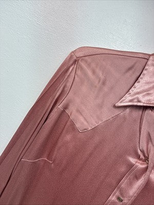 New Women’s Dickson Jenkins Pink Silk Long Sleeve Pearl Snap Size 40 KK-26