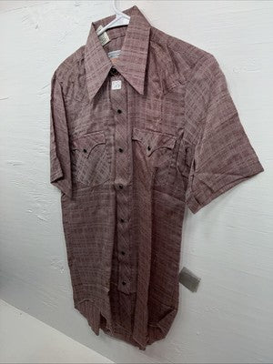 New Men’s Karman Pink Designed Short Sleeve Pearl Snap 14.5 Small AA-90