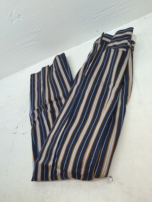 New Vintage Blue And Brown Striped Fenton Polyester Pants #656 SS-76