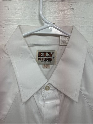 New Men’s ELY Cattleman White Long Sleeve Pearl Snap 16.5 Large X-49