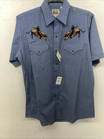 New Men’s Blue Bull ELY Cattleman Short Sleeve Pearl Snap Shirt. M P-36