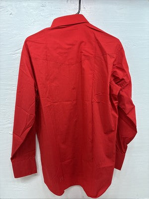 New Men’s ELY Cattleman Simple Red Long Sleeve Pearl Snap 16 Large Q-92