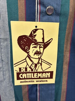 New Men’s ELY Cattleman Blue Multicolor Stripe Long Sleeve Pearl Snap 17 XL O-47