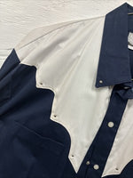 New Men’s Cowboy Threads Blue White Long Sleeve Pearl Snap Large AA-53