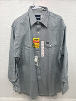 New Men’s Wrangler Blue White Stripe Long Sleeve Pearl Snap 17.5 X 35 XL T-25