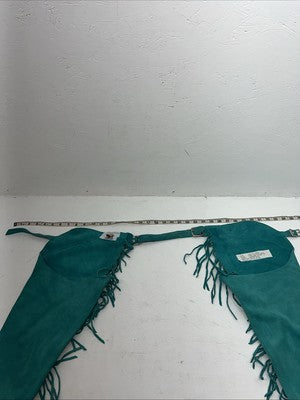 NOS Turquoise Whitman Show Chaps With Fringe Adjustable Waist 35” Small L-26