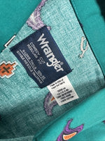 New Men’s Wrangler Teal Western Design Long Sleeve Button Up 16/5 Large T-27