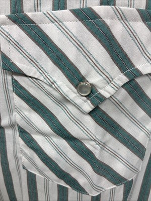 New Men’s ELY Cattleman Blue White Stripe Short Sleeve Pearl Snap XL M-35