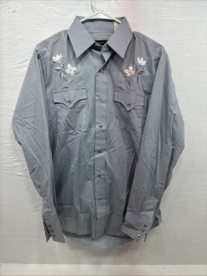  New Men’s Champion Western Gray Embroidered Long Sleeve Pearl Snap Medium M-57