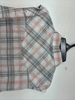 New Women’s Cumberland Gray Pink Plaid Short Sleeve Pearl Snap 2XL GG-62