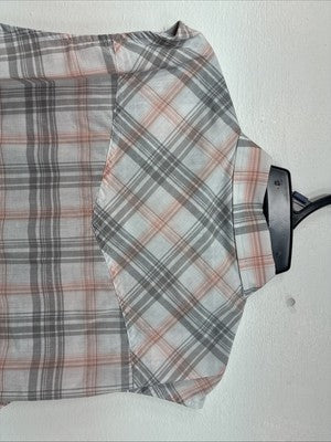 New Women’s Cumberland Gray Pink Plaid Short Sleeve Pearl Snap 2XL GG-62