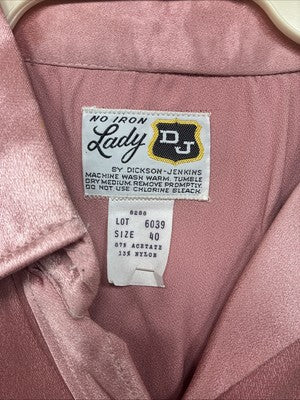New Women’s Dickson Jenkins Pink Silk Long Sleeve Pearl Snap Size 40 KK-26