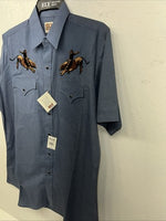 New Men’s Blue Bull ELY Cattleman Short Sleeve Pearl Snap Shirt. M P-36