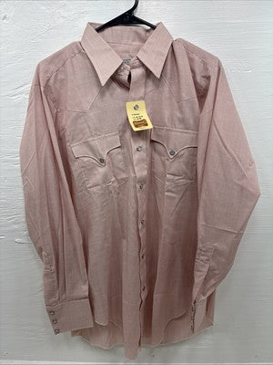 New Men’s H Bar C Pink Simple Long Sleeve Pearl Snap 15.5 Medium M-22