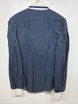 New Women’s H Bar C Blue Stripe Long Sleeve Pearl Snap Size 34 YY-108