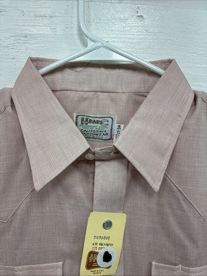 New Men’s H Bar C Pink Long Sleeve Pearl Snap 17 X 34 XL T-92