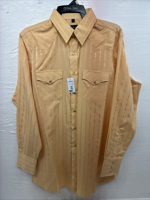 New Men’s White Horse Yellow Stripe Long Sleeve Pearl Snap Large V-52