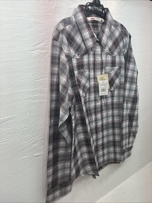 New Women’s Cumberland Purple Plaid Long Sleeve Pearl Snap 2X V-67