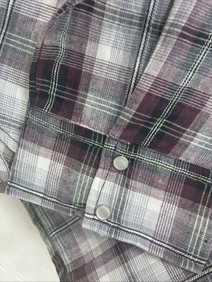 New Women’s Cumberland Purple Plaid Long Sleeve Pearl Snap 2X V-67