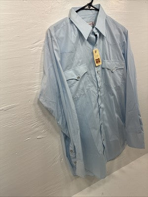 New Men’s H Bar C Baby Blue Long Sleeve Pearl Snap 15.5 Medium K-101