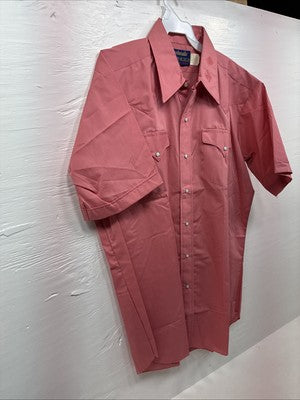 New Men’s Panhandle Slim Pink Short Sleeve Pearl Snap 16 X 35 Large M-94