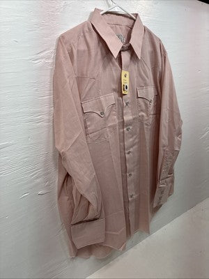 New Men’s H Bar C Pink Long Sleeve Pearl Snap 17 X 34 XL T-92