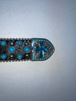 New Black Genuine Leather Blazin Roxx Blue Bling Cross XL Belt #N3520401 Z-78