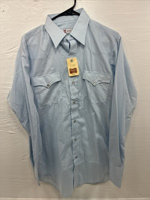 New Men’s H Bar C Baby Blue Long Sleeve Pearl Snap 15.5 Medium K-101